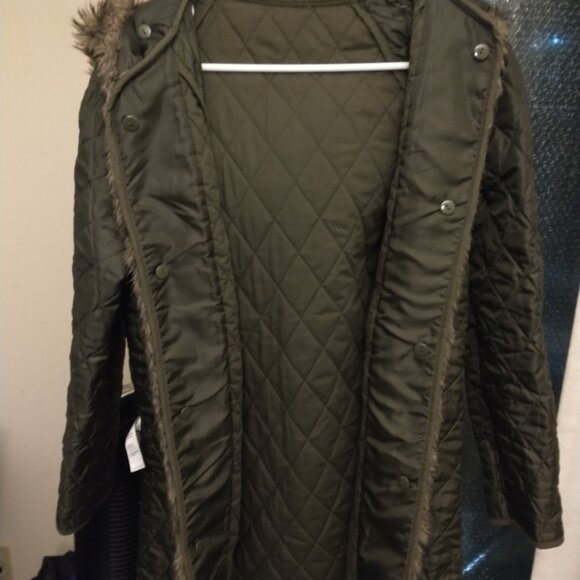 TOPSHOP LONG LINE QUILTED OLIVE GREEN WINTER COAT LINER - Picture 2 of 6